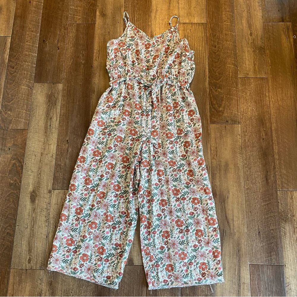Dip linen blend boho floral sleeveless wide leg jumpsuit size 2X